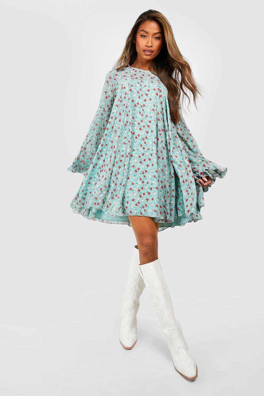 Blue green floral dress best sale