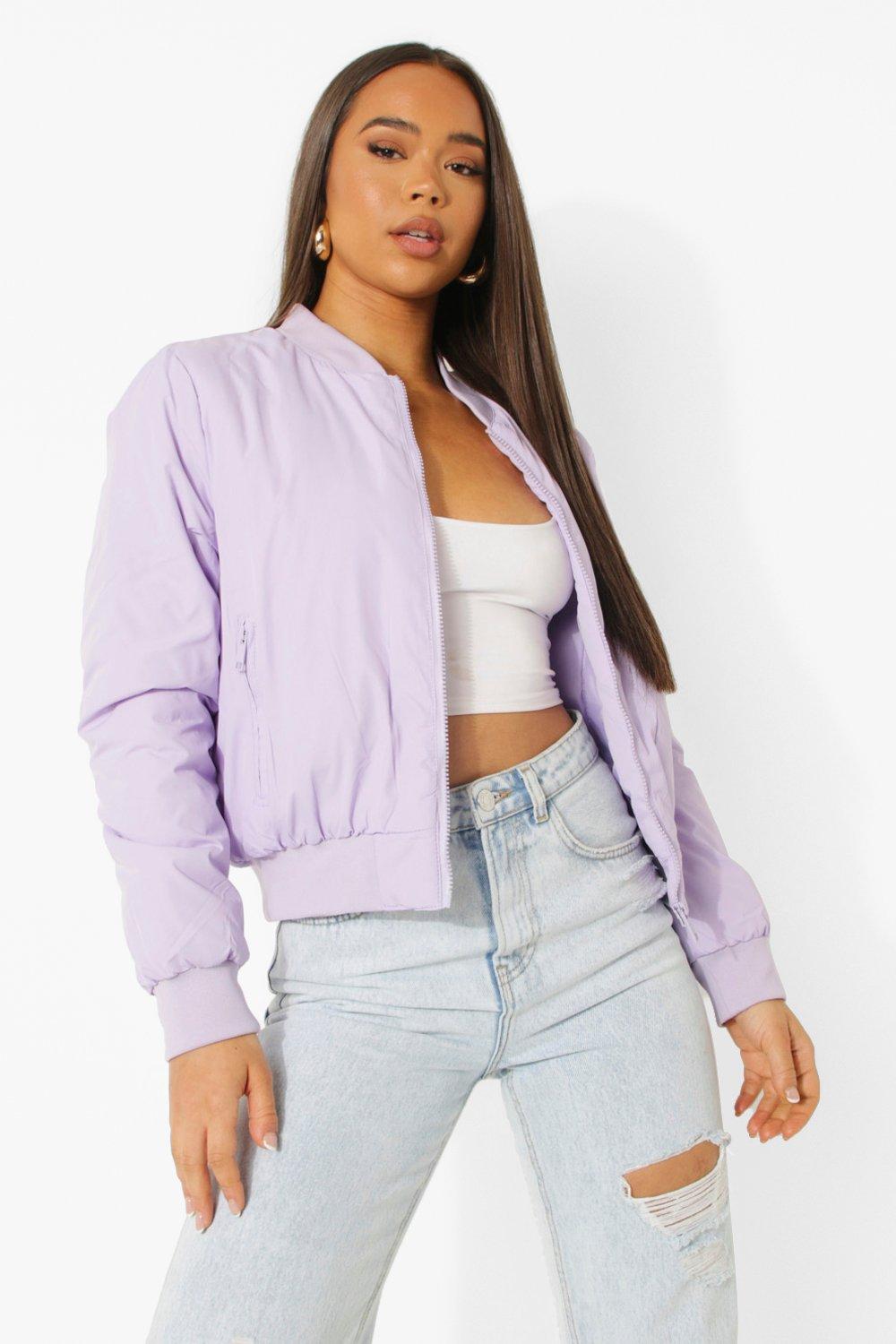 Petite Dark Purple Varsity Graphic Front Oversized Bomber Jacket