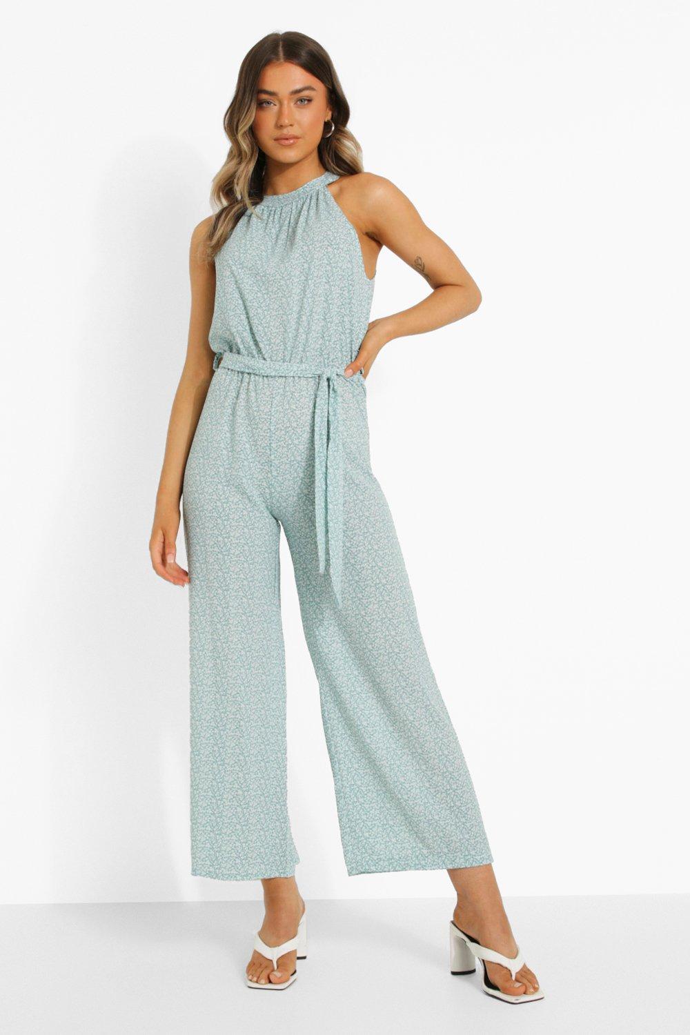 Ditsy Floral Halterneck Culotte Jumpsuit boohoo NO