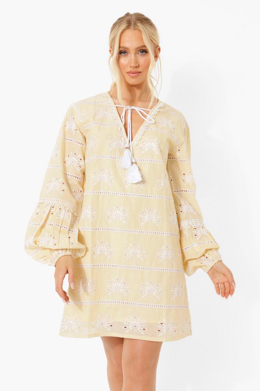 Stone Broderie Anglaise Tassel Smock Dress image number 1