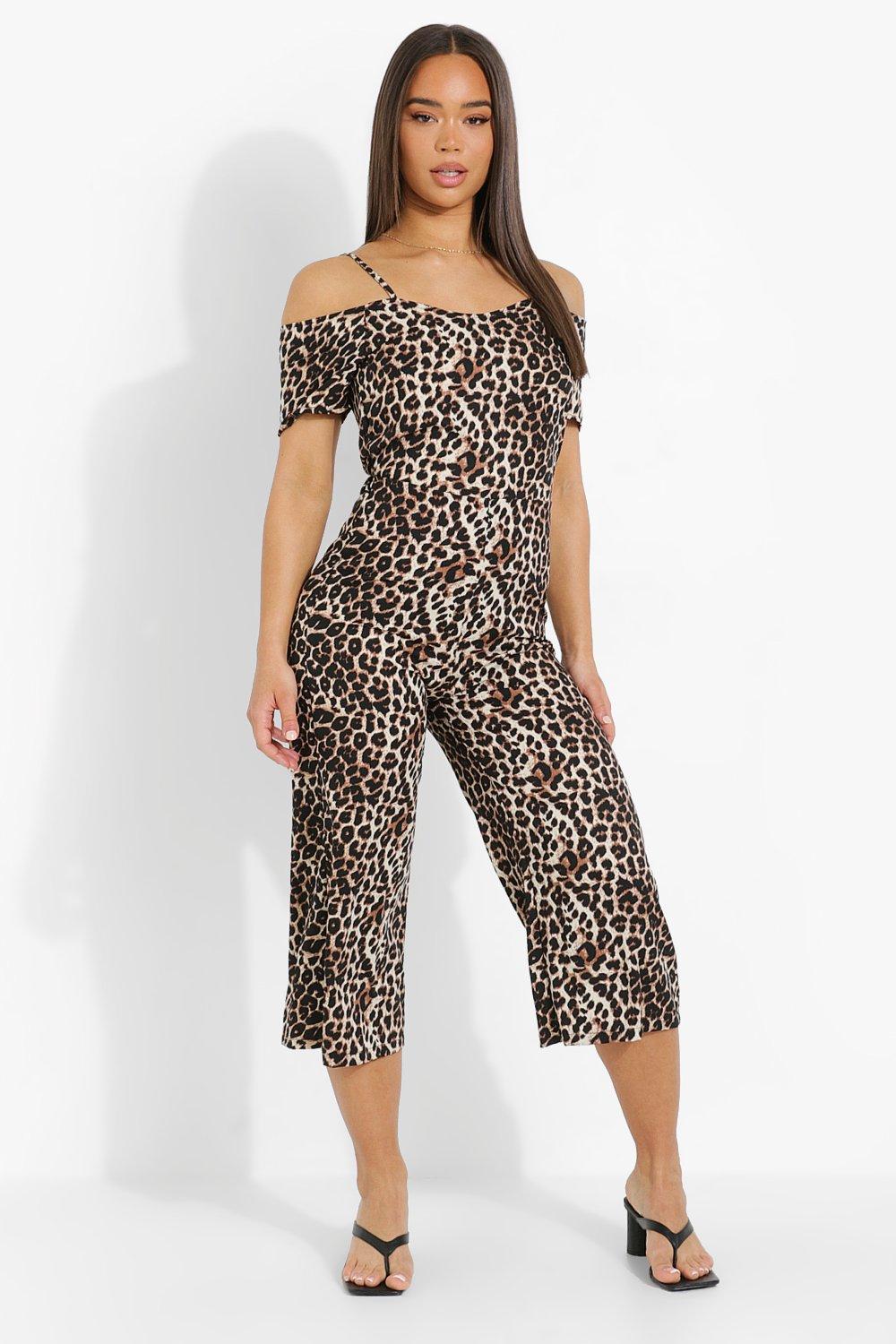 Leopard print cold shoulder jumpsuit online