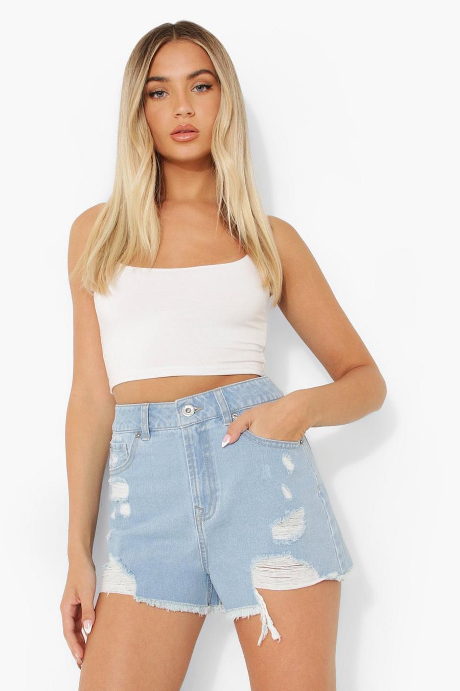 Sky blue High Waist Distressed Jean Shorts image number 1