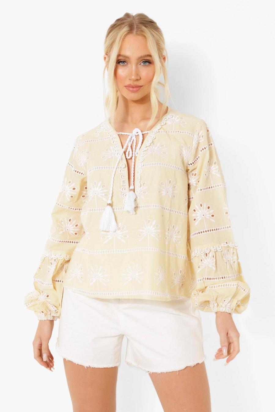 Stone Broderie Anglaise Tassle Blouse image number 1