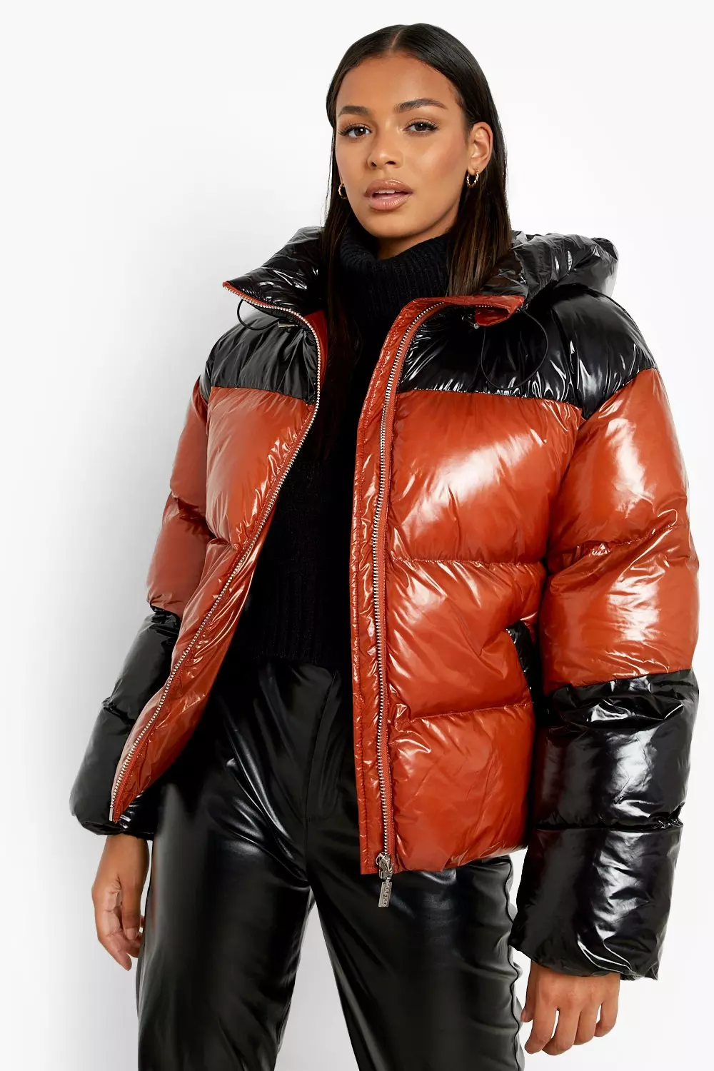 High Shine Panelled Oversized Puffer Jacket