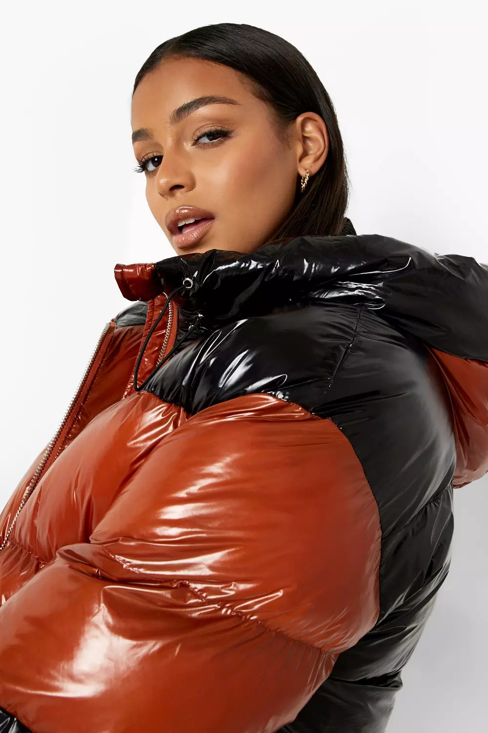 High Shine Panelled Oversized Puffer Jacket