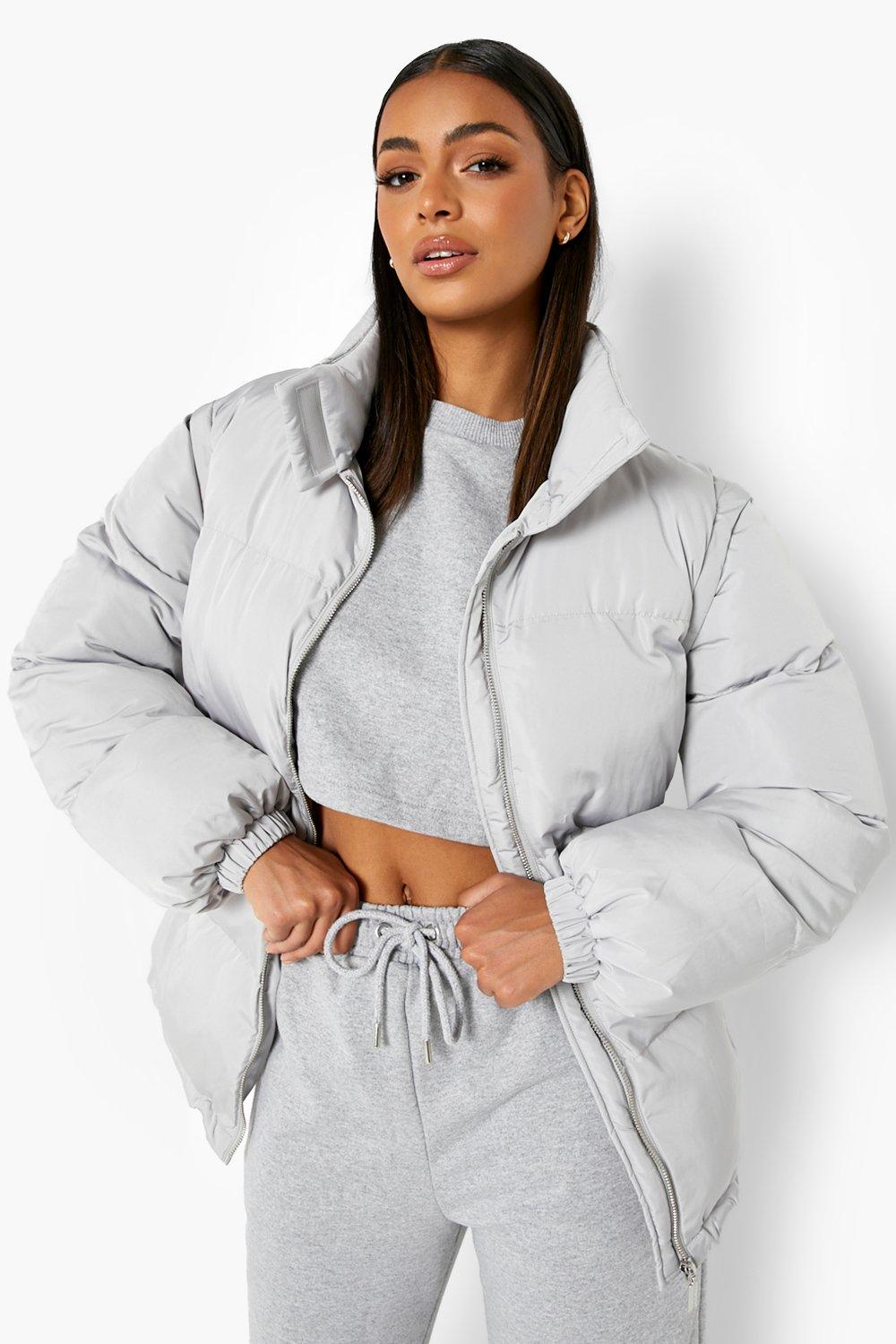 Detachable Sleeve Belted Puffer Jacket