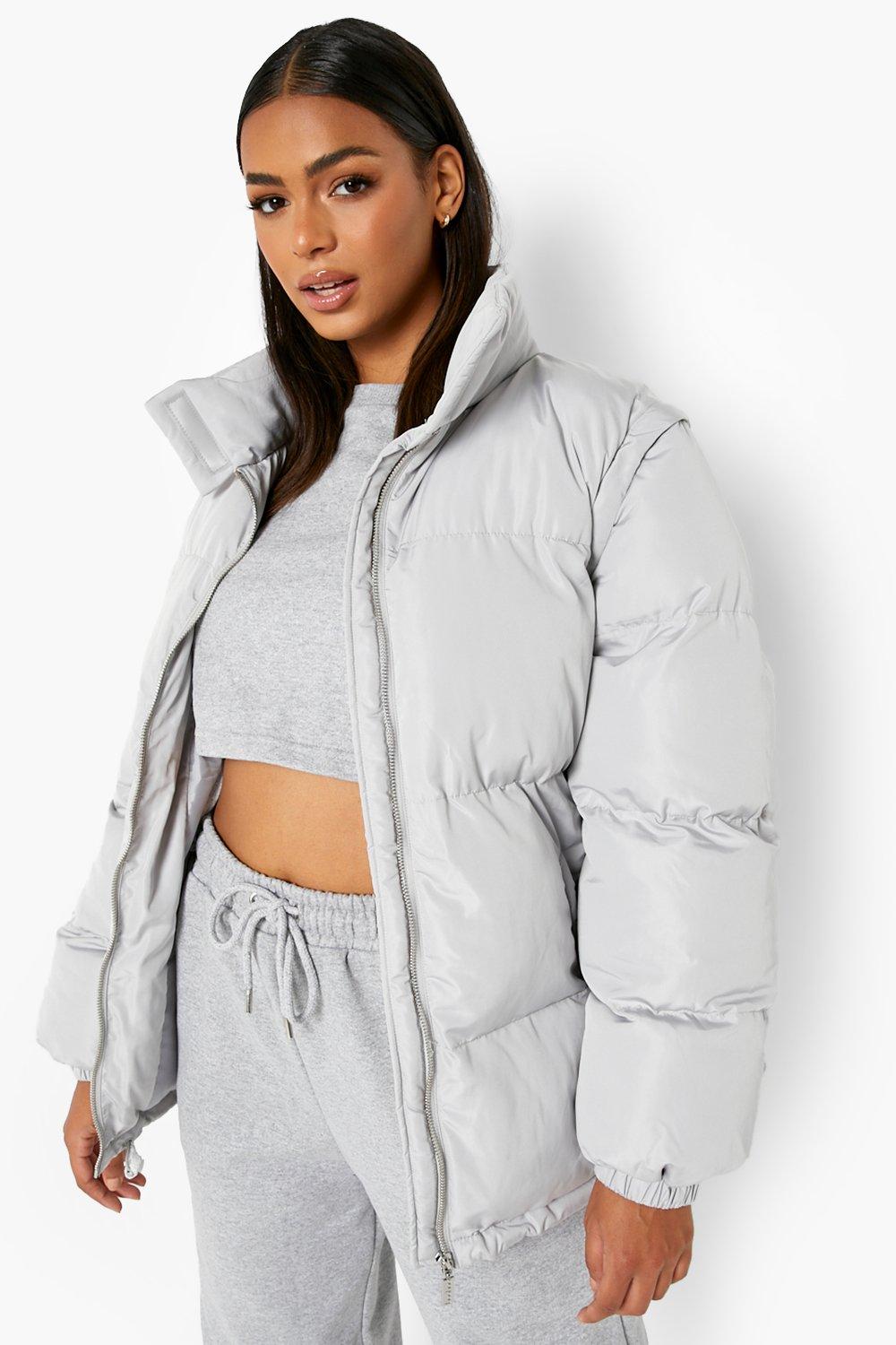 Detachable Sleeve Belted Puffer Jacket