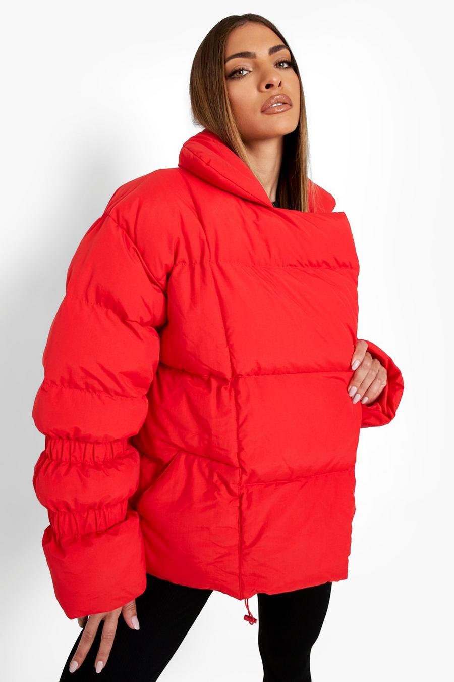 Red rosso Cuff Detail Puffer Jacket