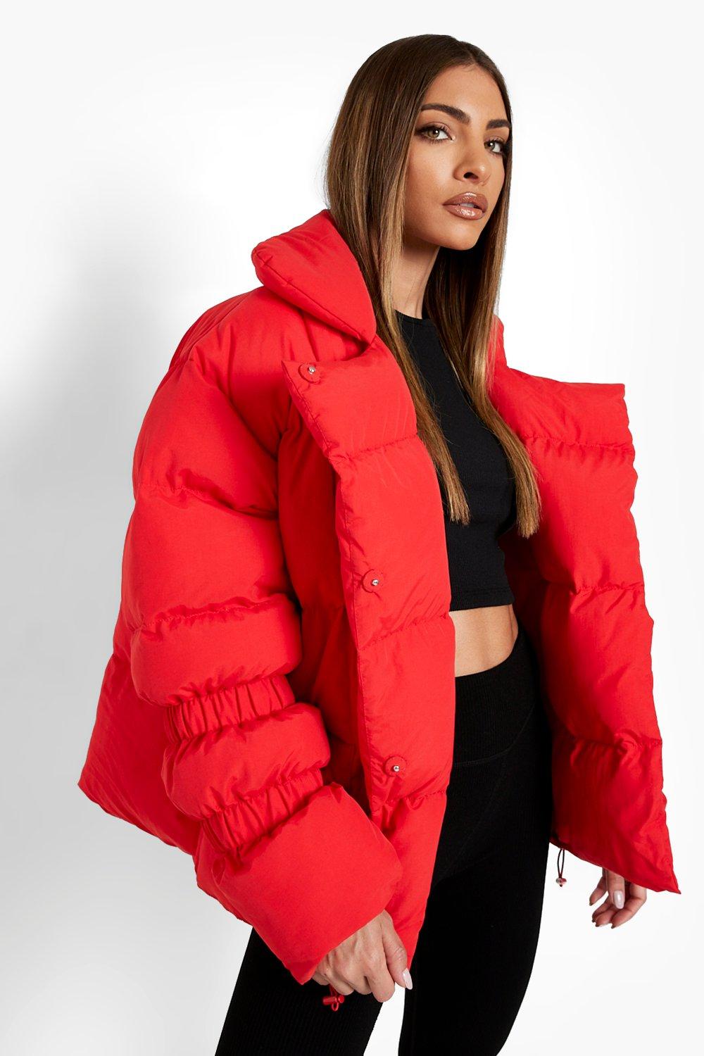 Boohoo red puffer jacket on sale