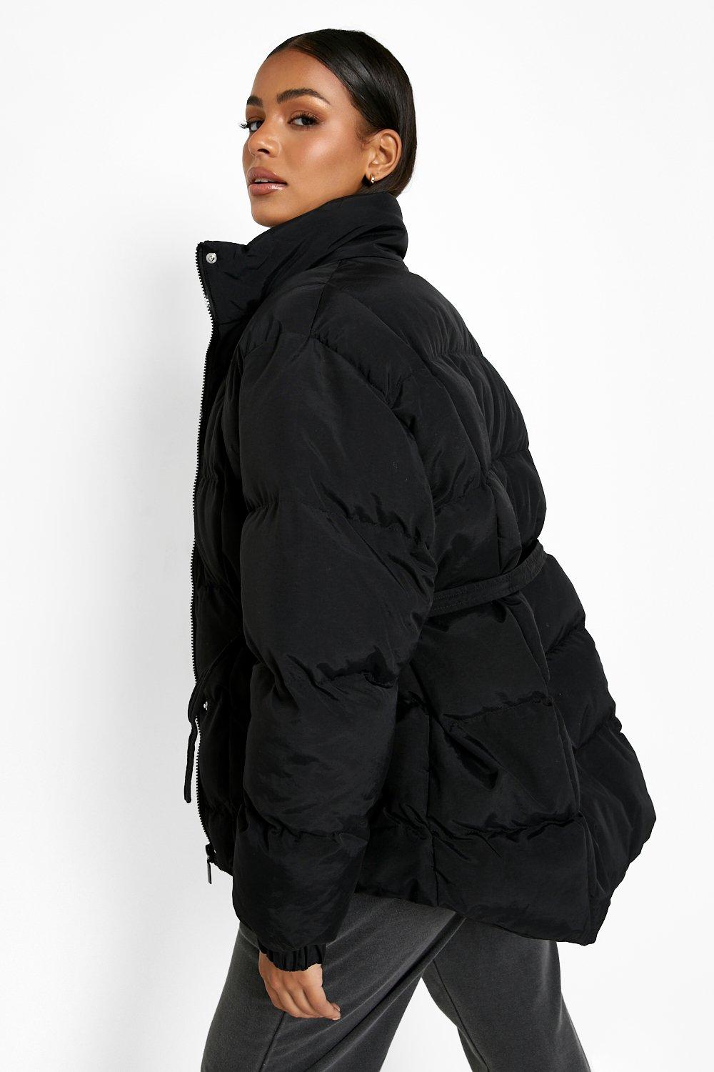 Puffer jacket shop with belt womens