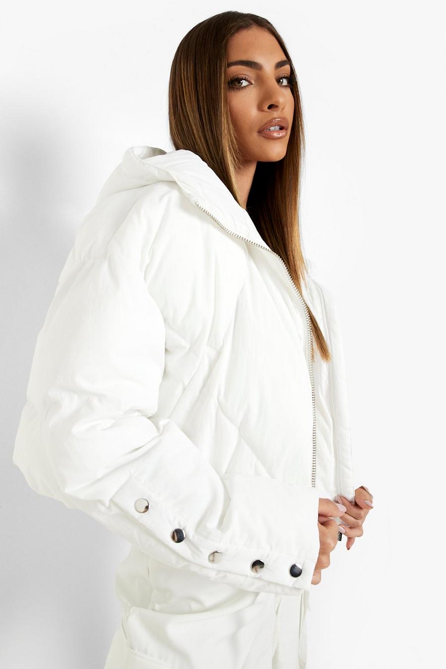 White Popper Detail Puffer Jacket image number 1