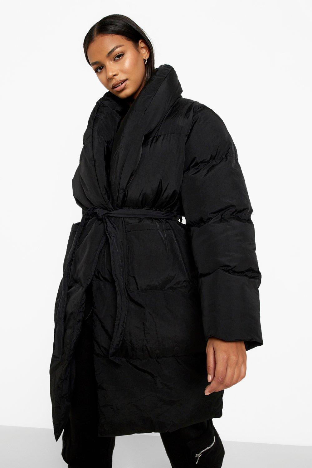 Belted longline cheap puffer coat