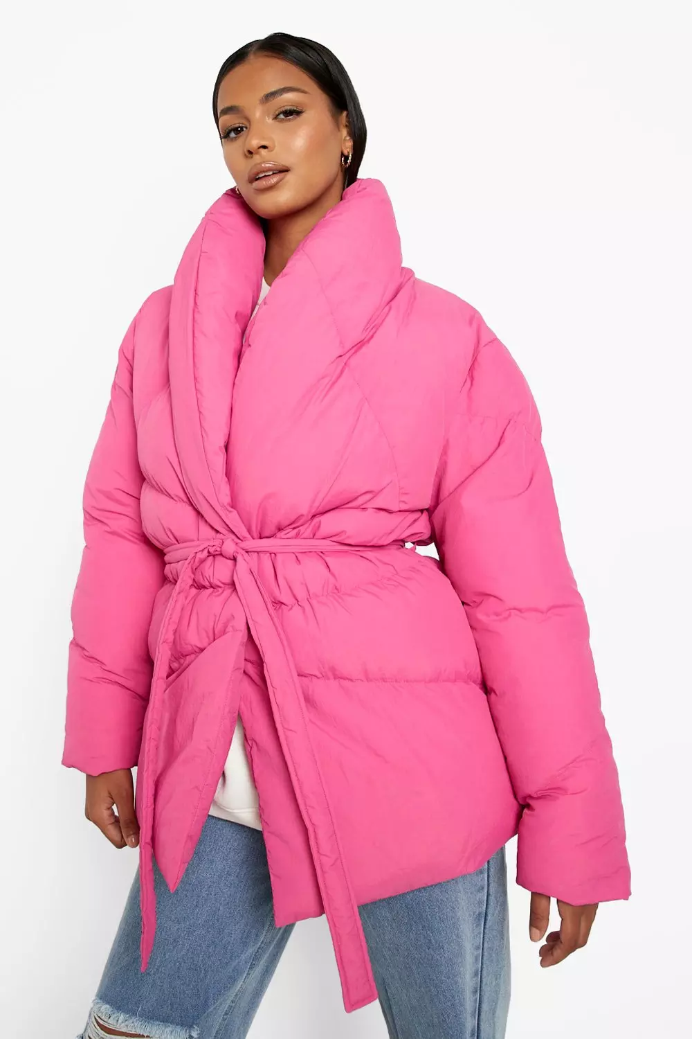 Boohoo wrap cheap duvet coat