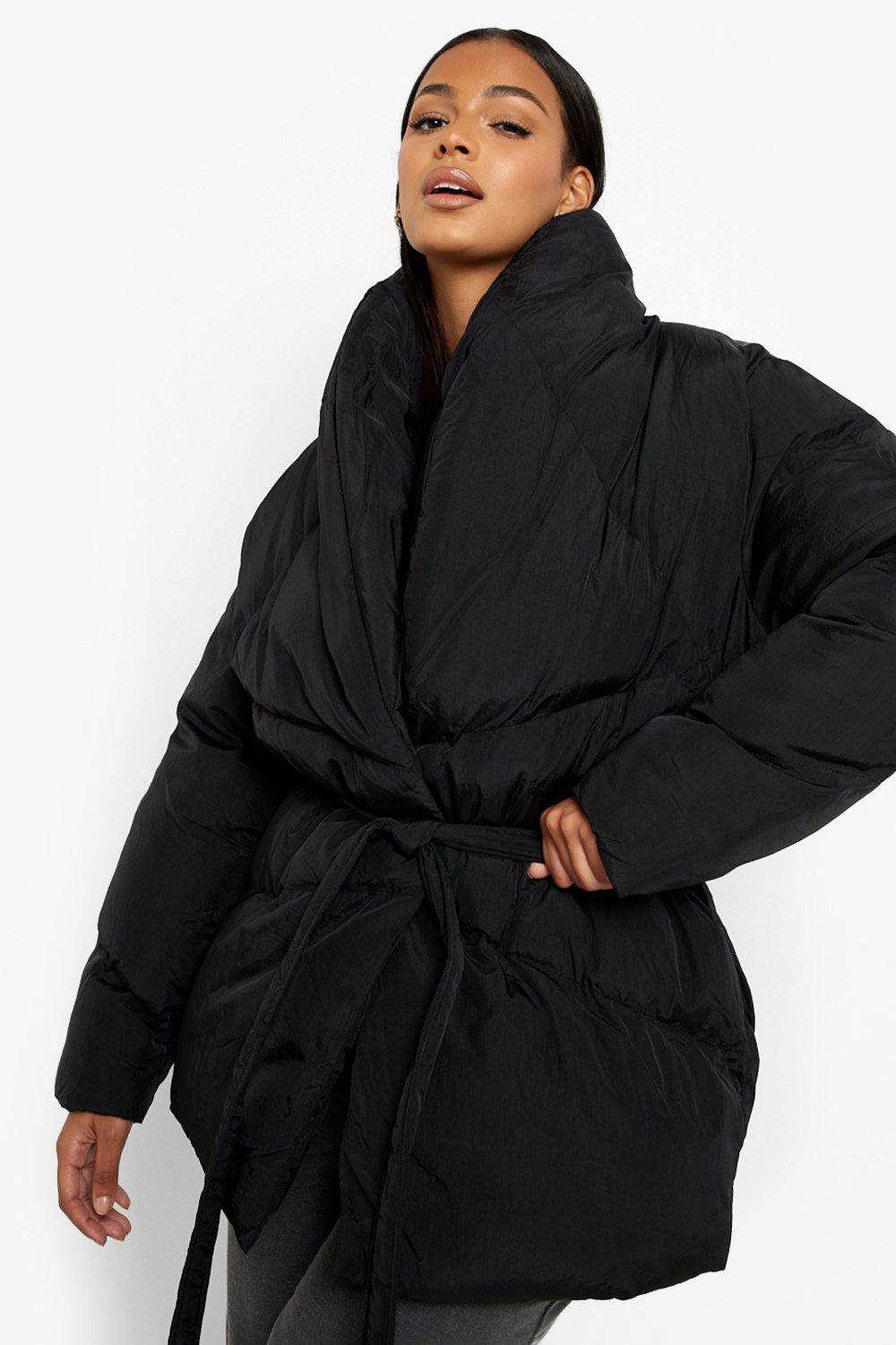 Boohoo wrap hot sale duvet coat