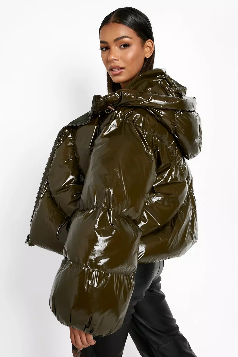 Shiny vinyl hotsell puffer jacket