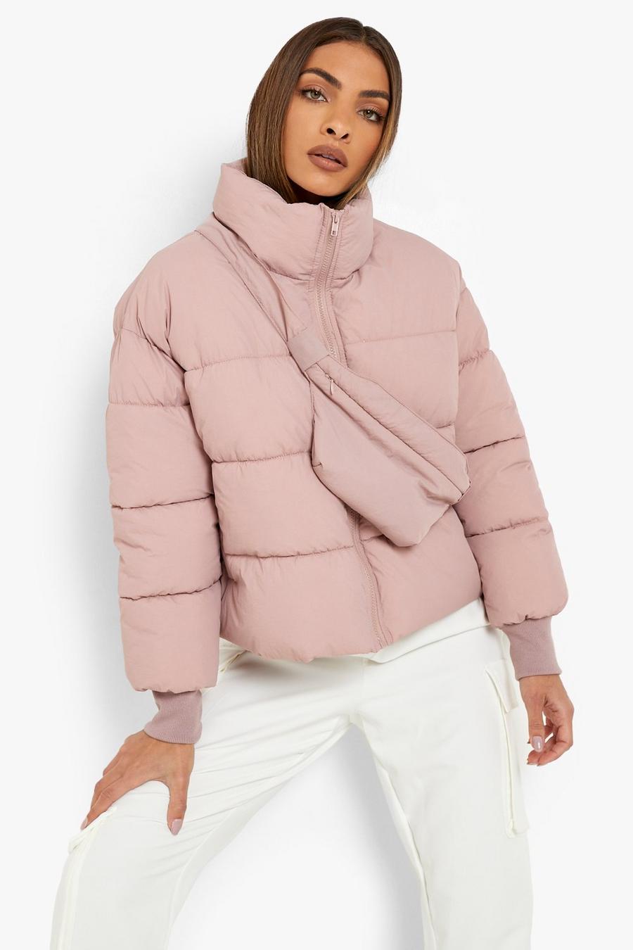 Dusky pink Puffer Jacket With Bumbag image number 1