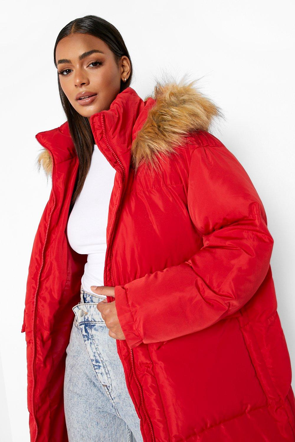 Boohoo red puffer clearance jacket