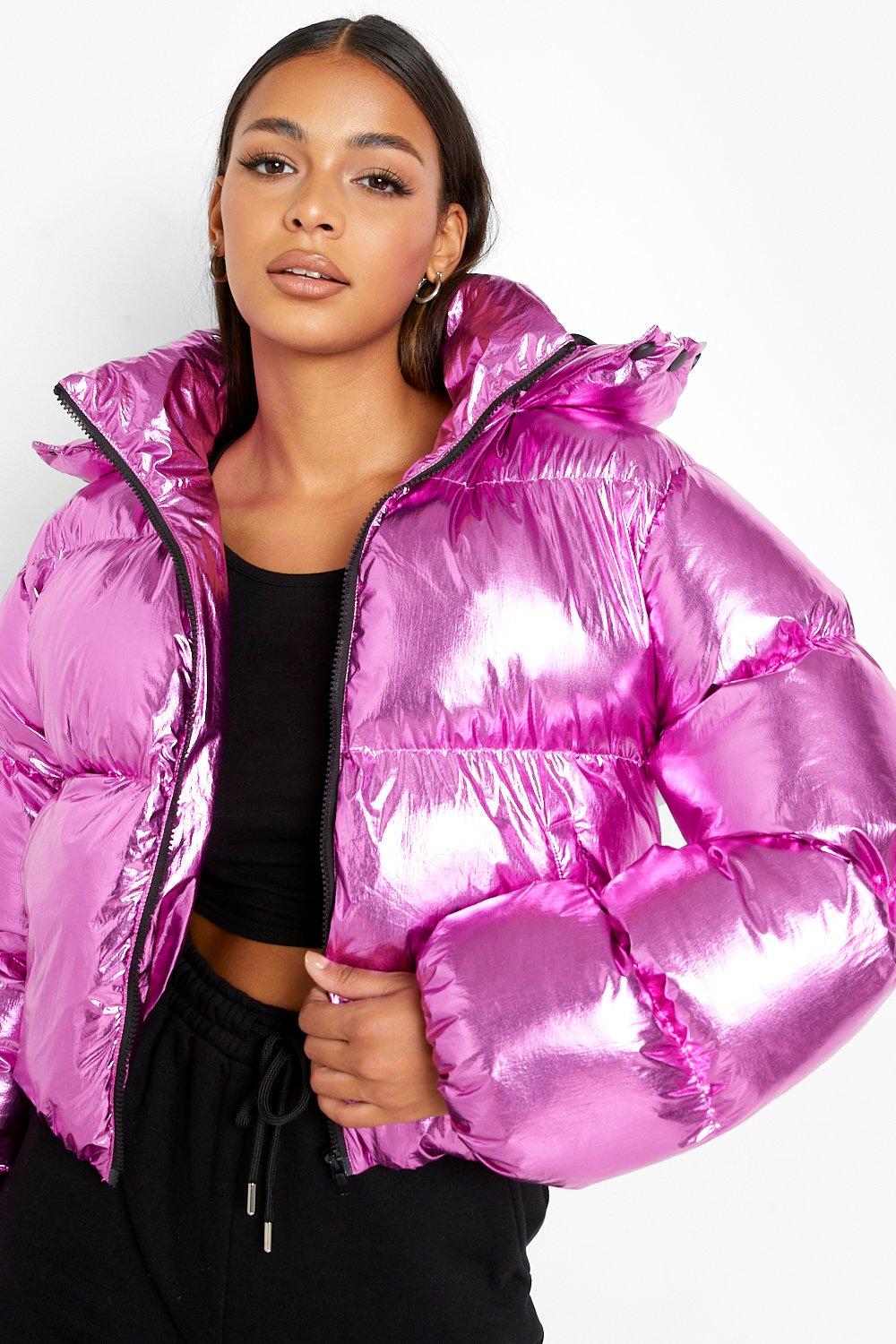 High Shine Metallic Puffer Jacket boohoo