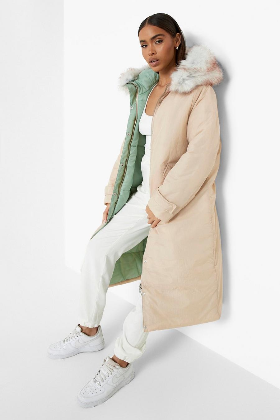 Stone Long Line Parka Jas Met Faux Fur Capuchon image number 1