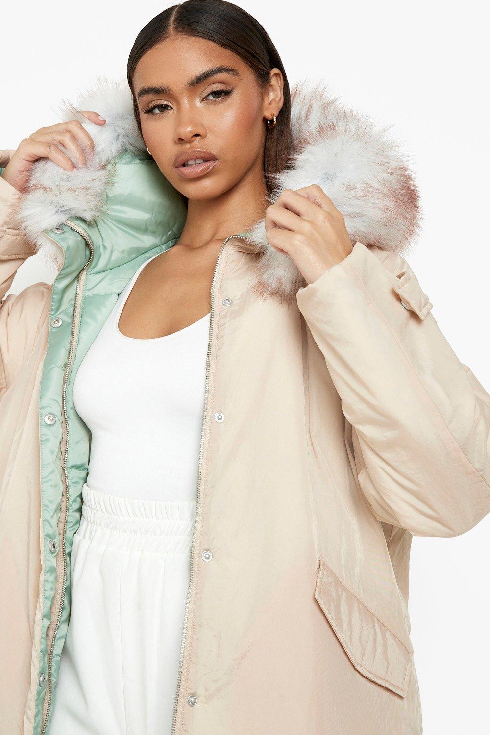 longline fur hooded coat