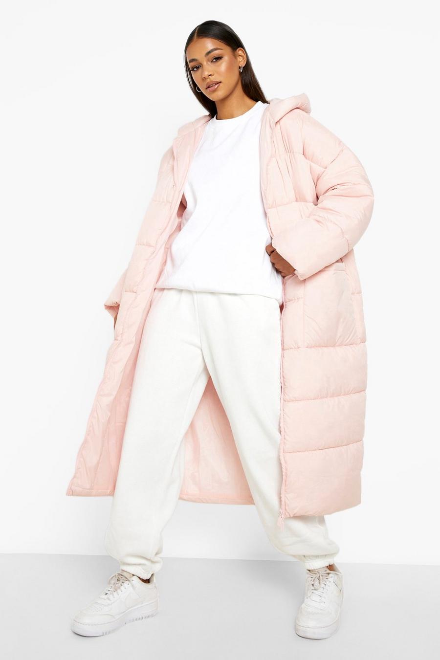 Dusky pink rose Hooded Longline Puffer Coat