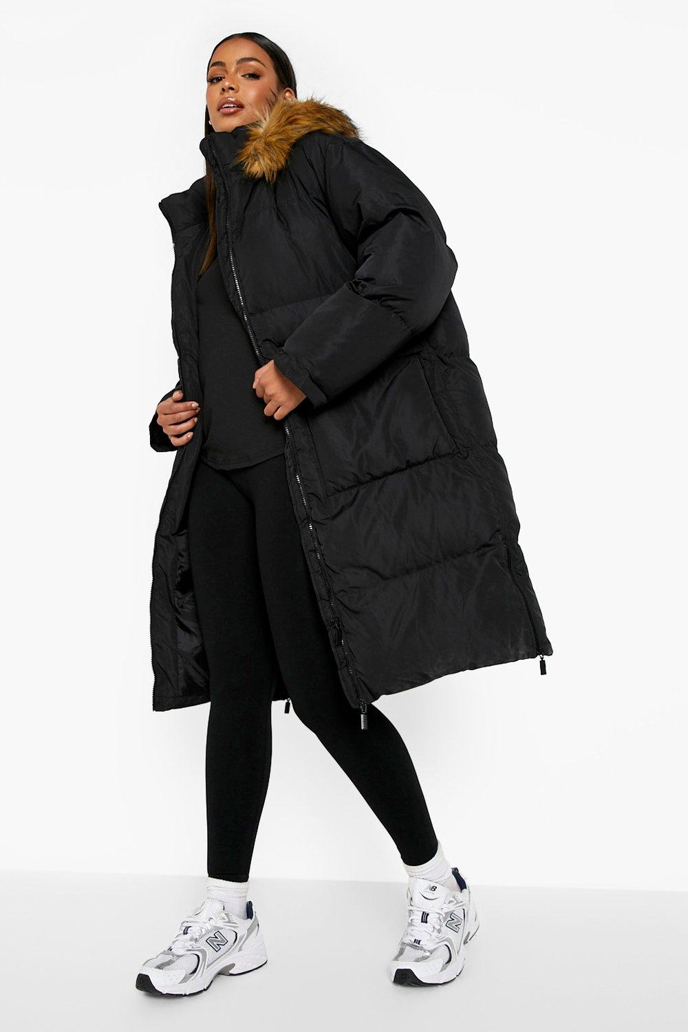 Brave soul petite longline puffer best sale jacket with faux fur trim hood