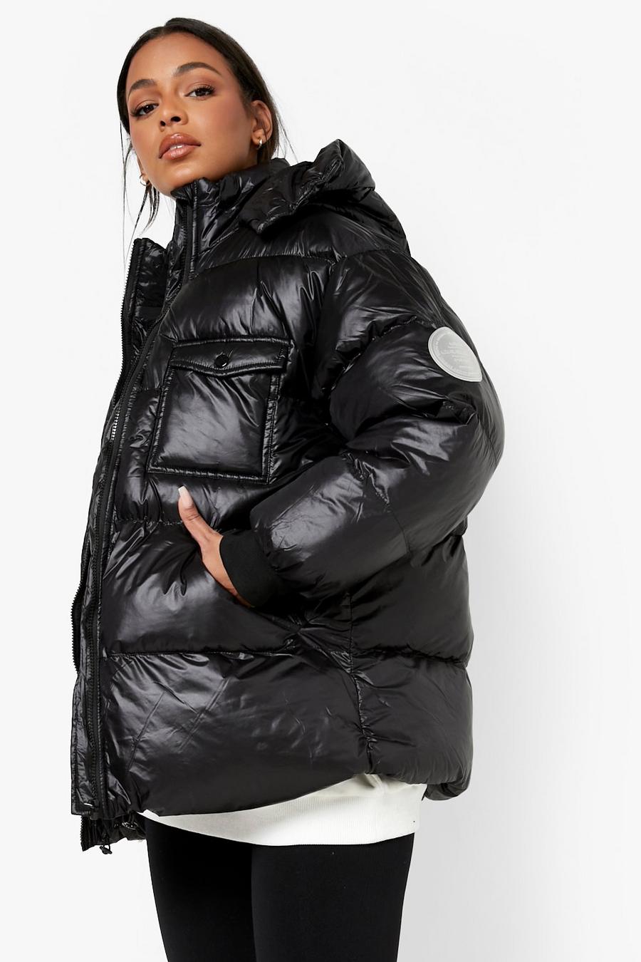 Black nero Oversized Pocket Detail Puffer Jacket