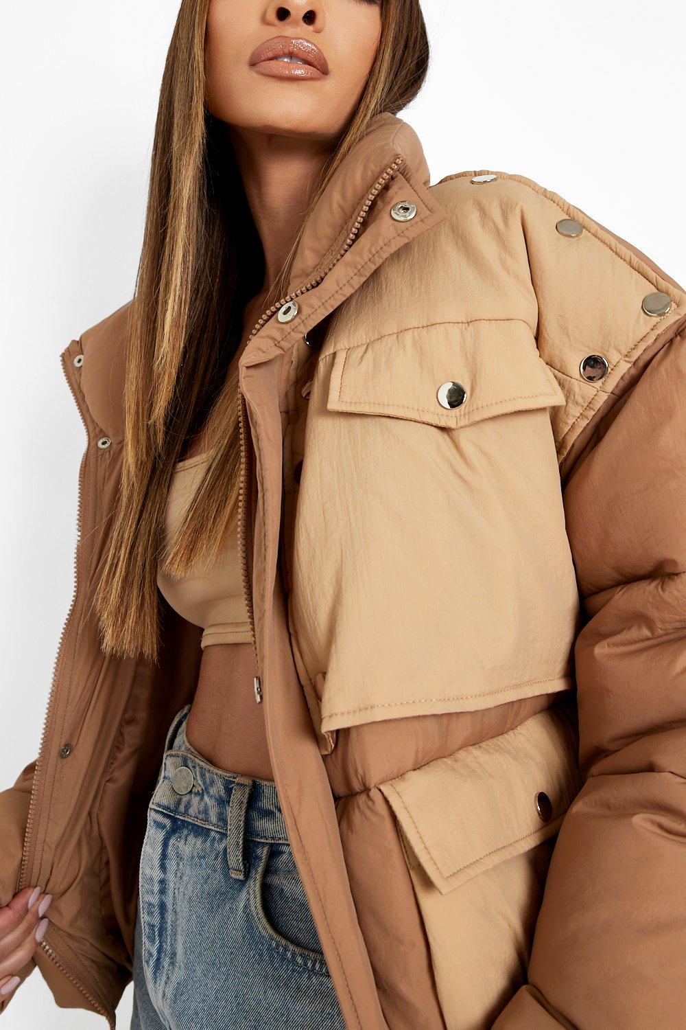 Panel Detail Funnel Neck Puffer Jacket boohoo FI