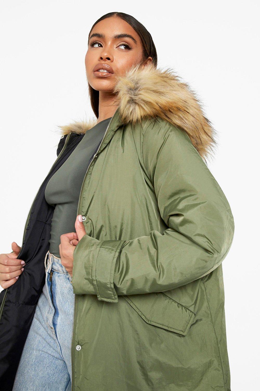 Faux Fur Hood Longline Parka Coat boohoo UK