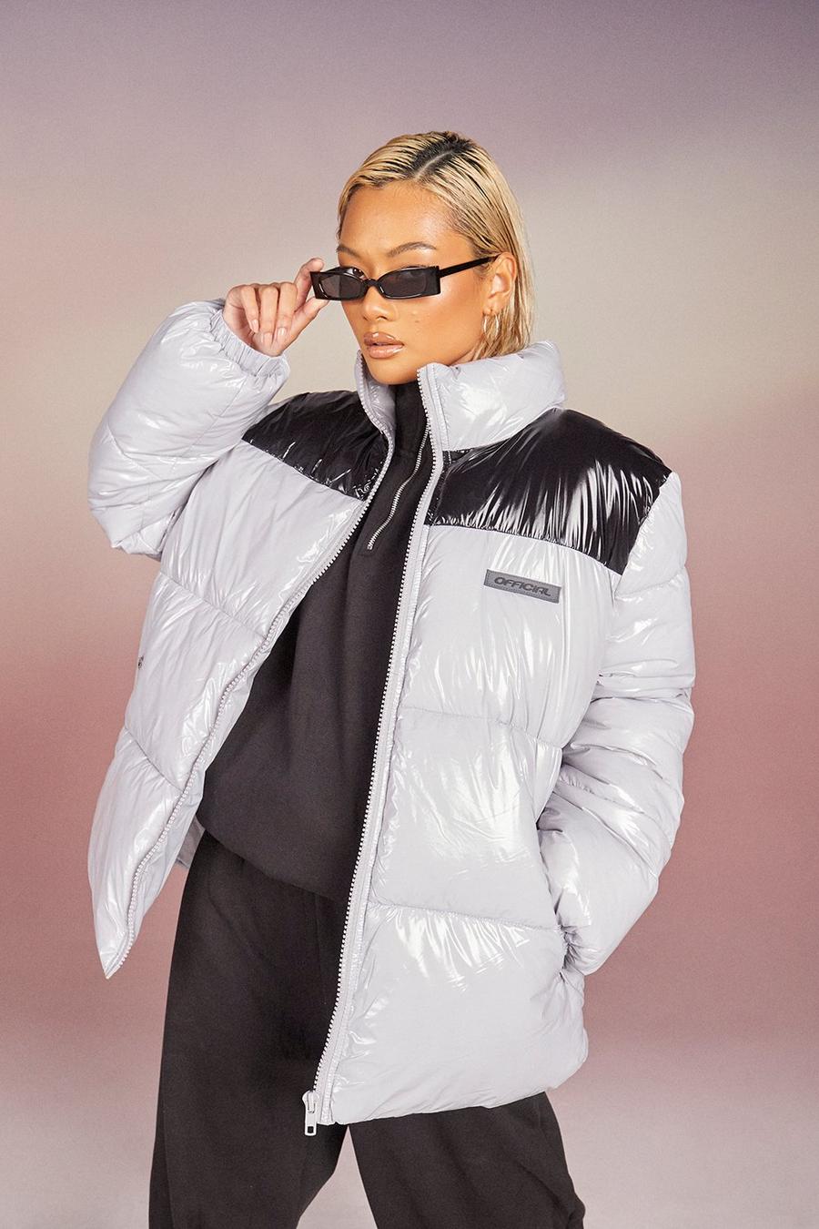 Grey Colorblock High Shine Puffer image number 1