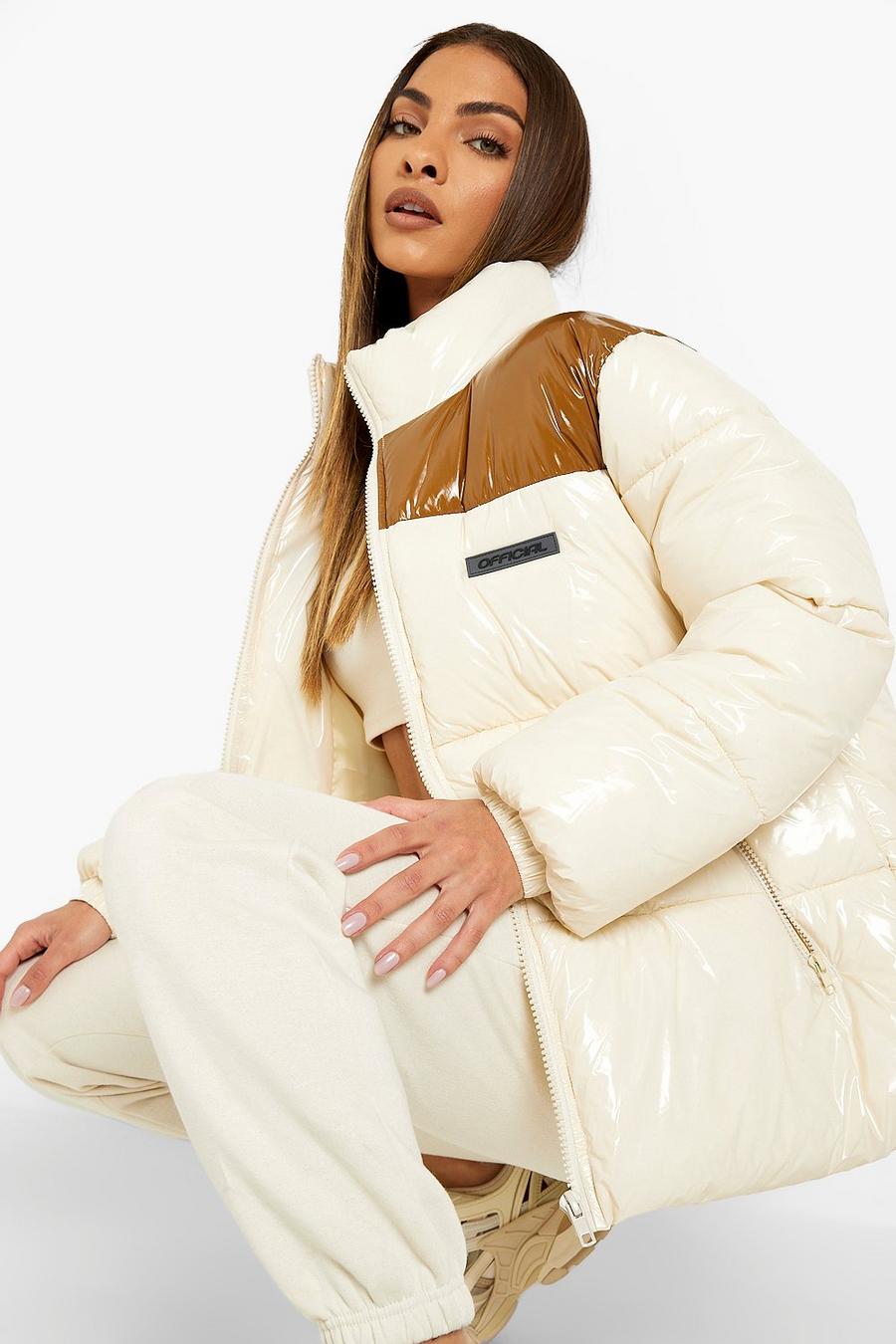 Cream Colorblock High Shine Puffer image number 1