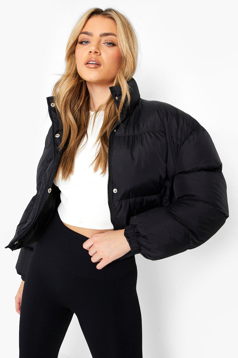 Cropped puffer hot sale jacket boohoo