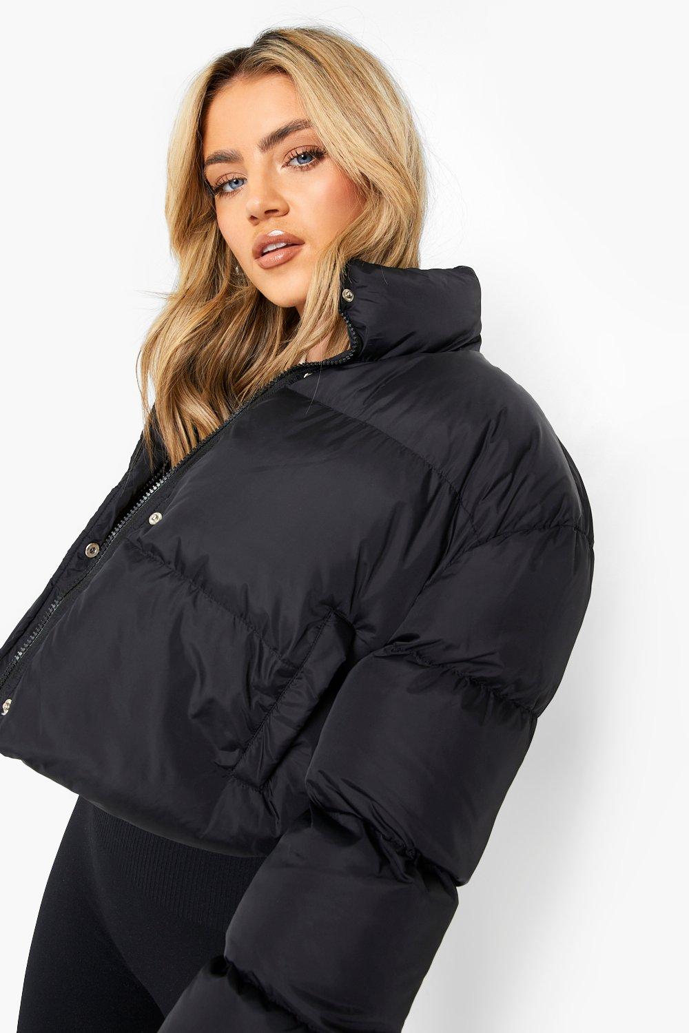 Black puffer shop jacket boohoo