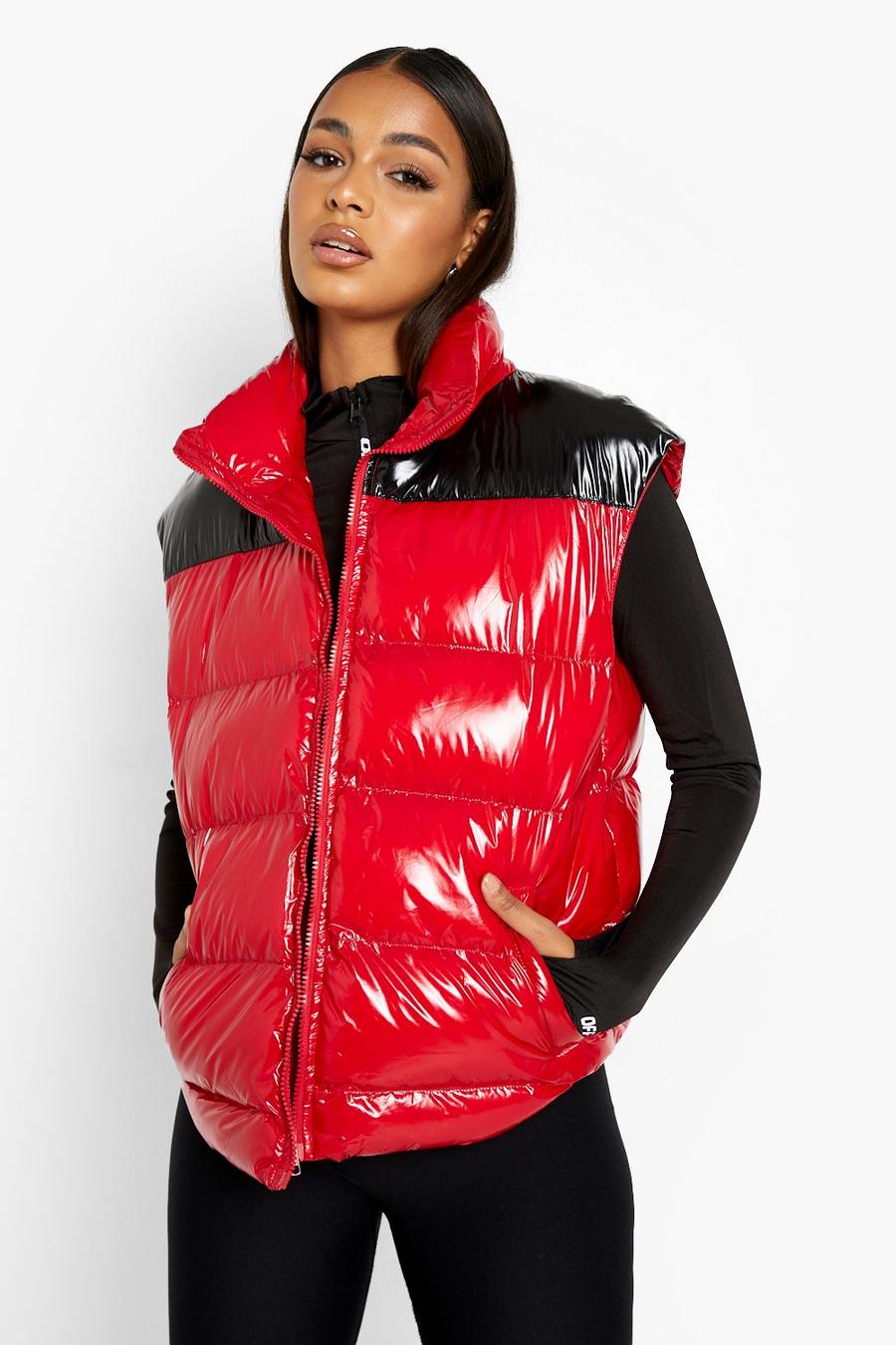 Red High Shine Colour Block Gilet image number 1