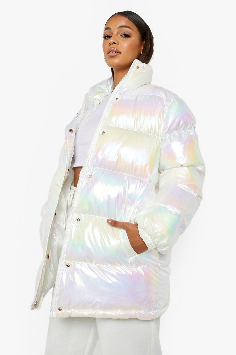 White Pearlescent Puffer Jacket image number 1
