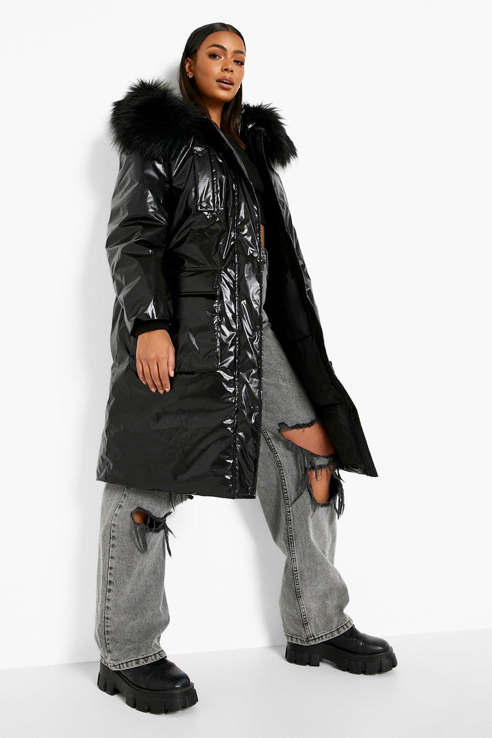 Oversized Faux Fur Metallic Parka Coat boohoo
