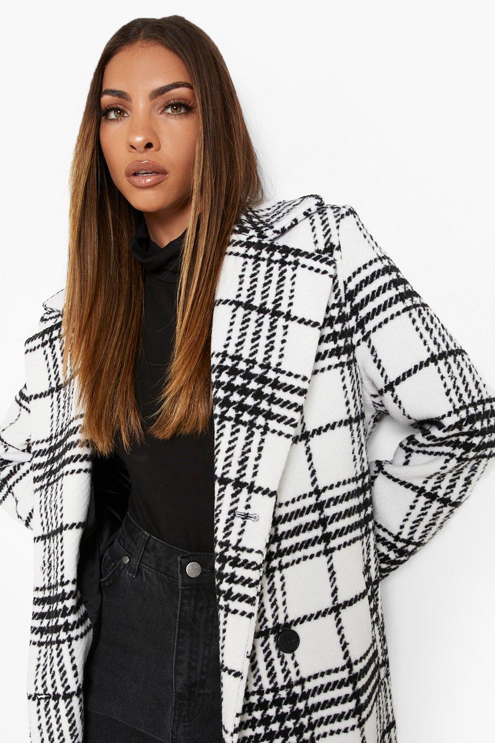 Womens check cheap wool coat