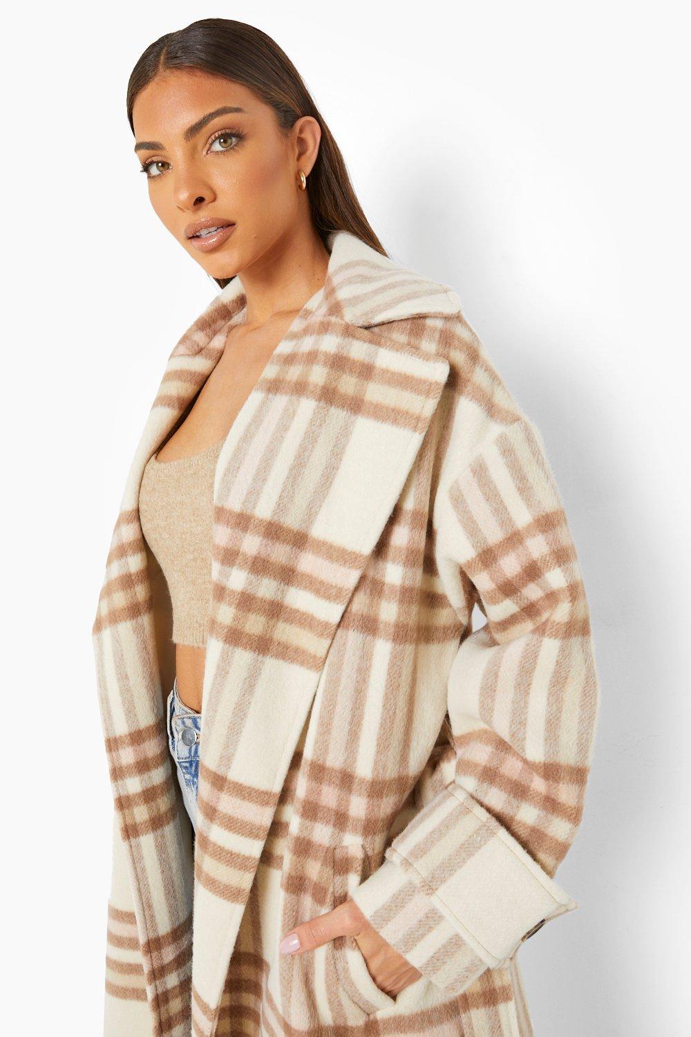 womens checked wool coat