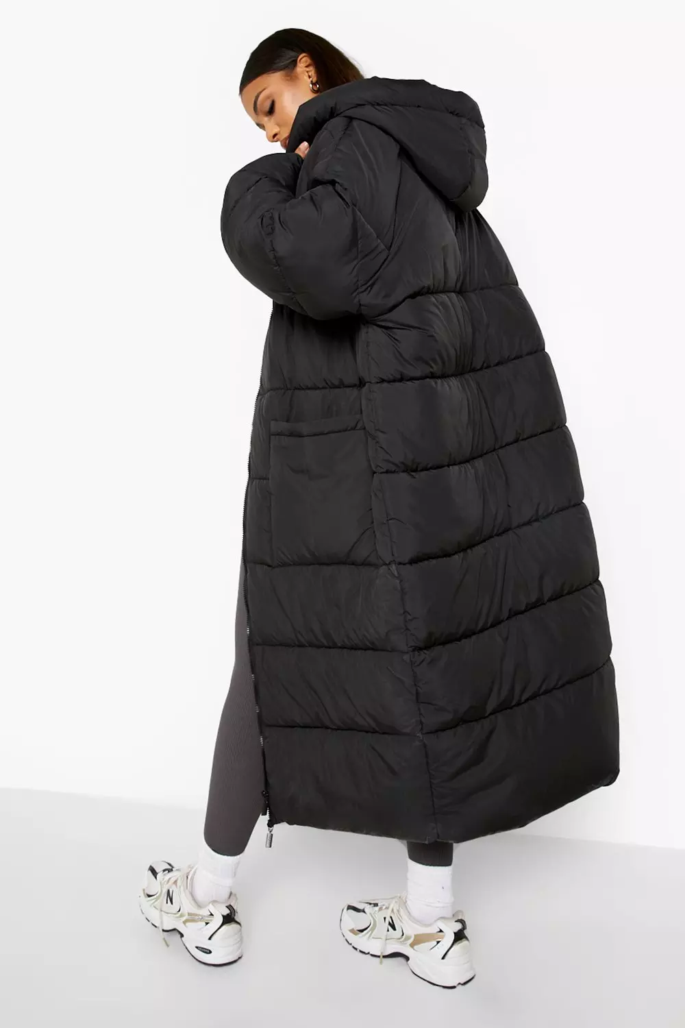 Womens black longline padded on sale coat