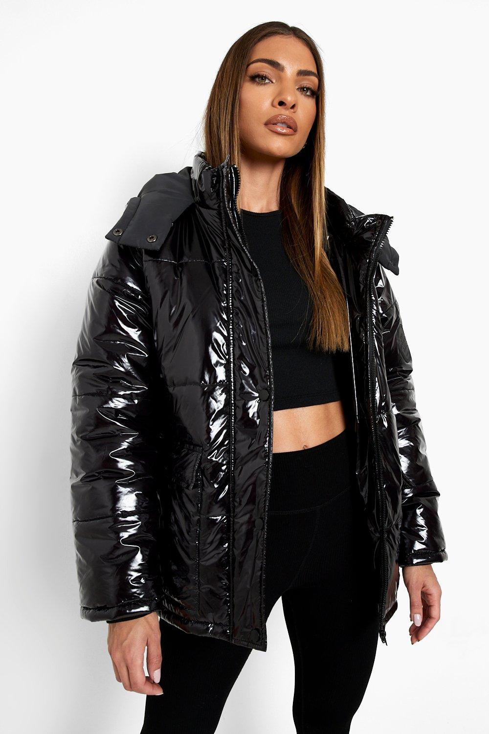 Black Reflective Hooded Puffer Jacket