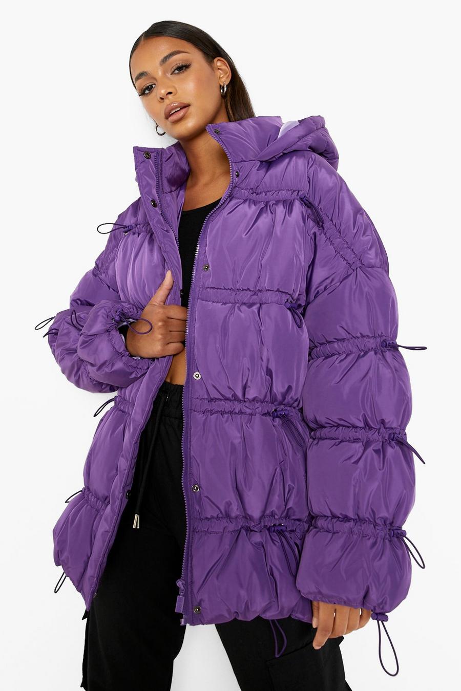 Purple Hooded Padded Puffer Coat
