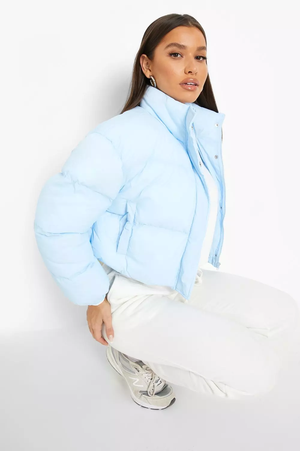 Cropped puffer jacket clearance blue