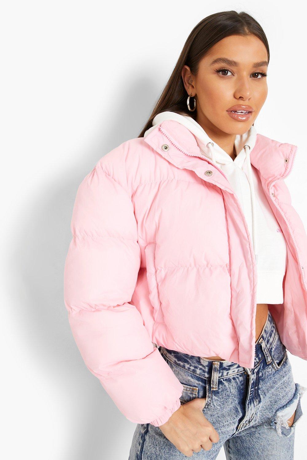 Pink Puffer Crop Jacket Store | bellvalefarms.com