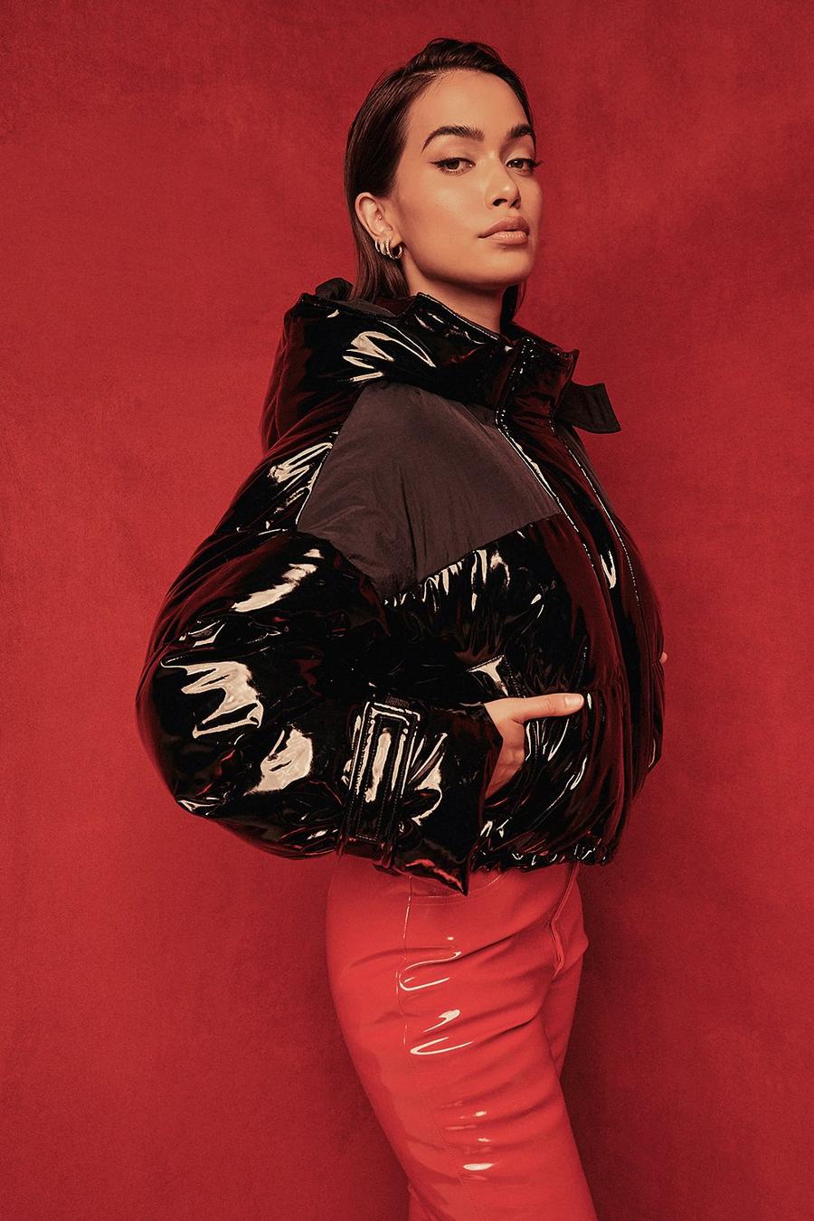 Black High Shine Oversized Puffer Jacket image number 1