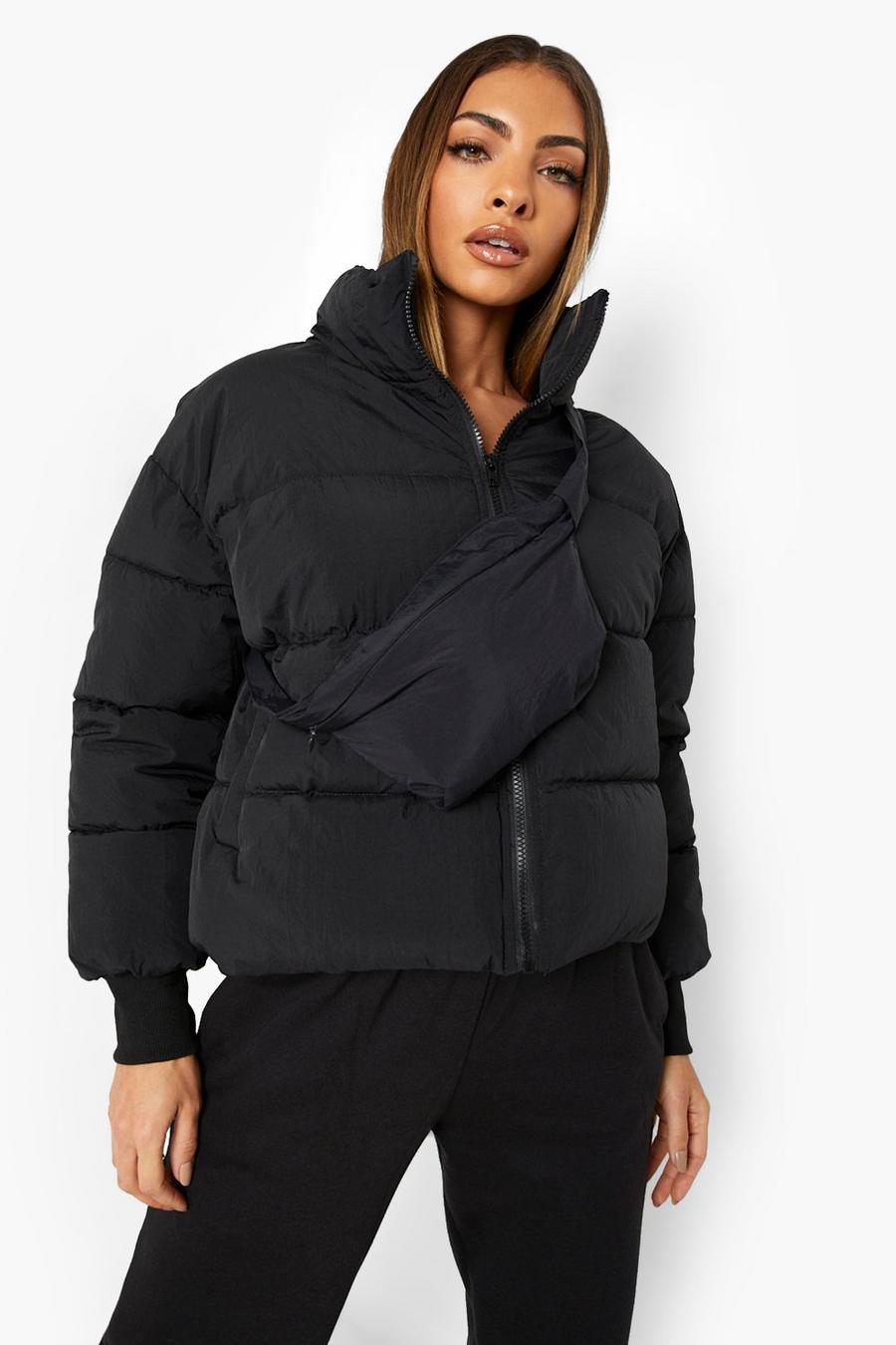 Black Puffer Jacket With Fanny Pack image number 1