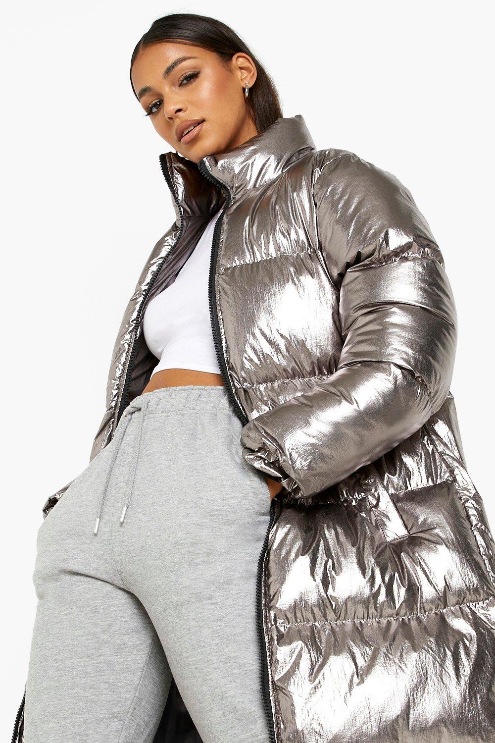 Metallic silver bubble coat sale