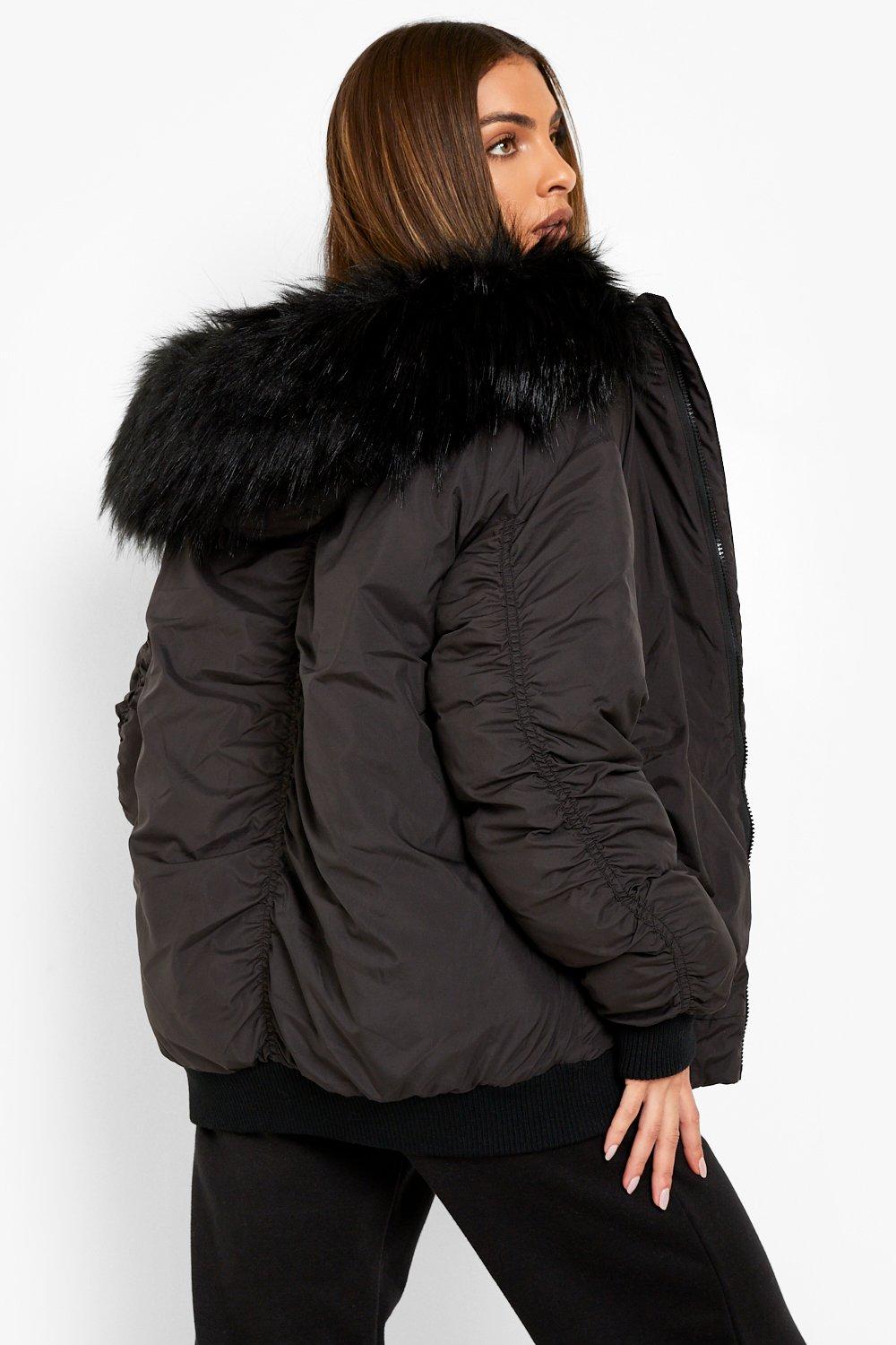 Faux Fur Trim Bomber Jacket