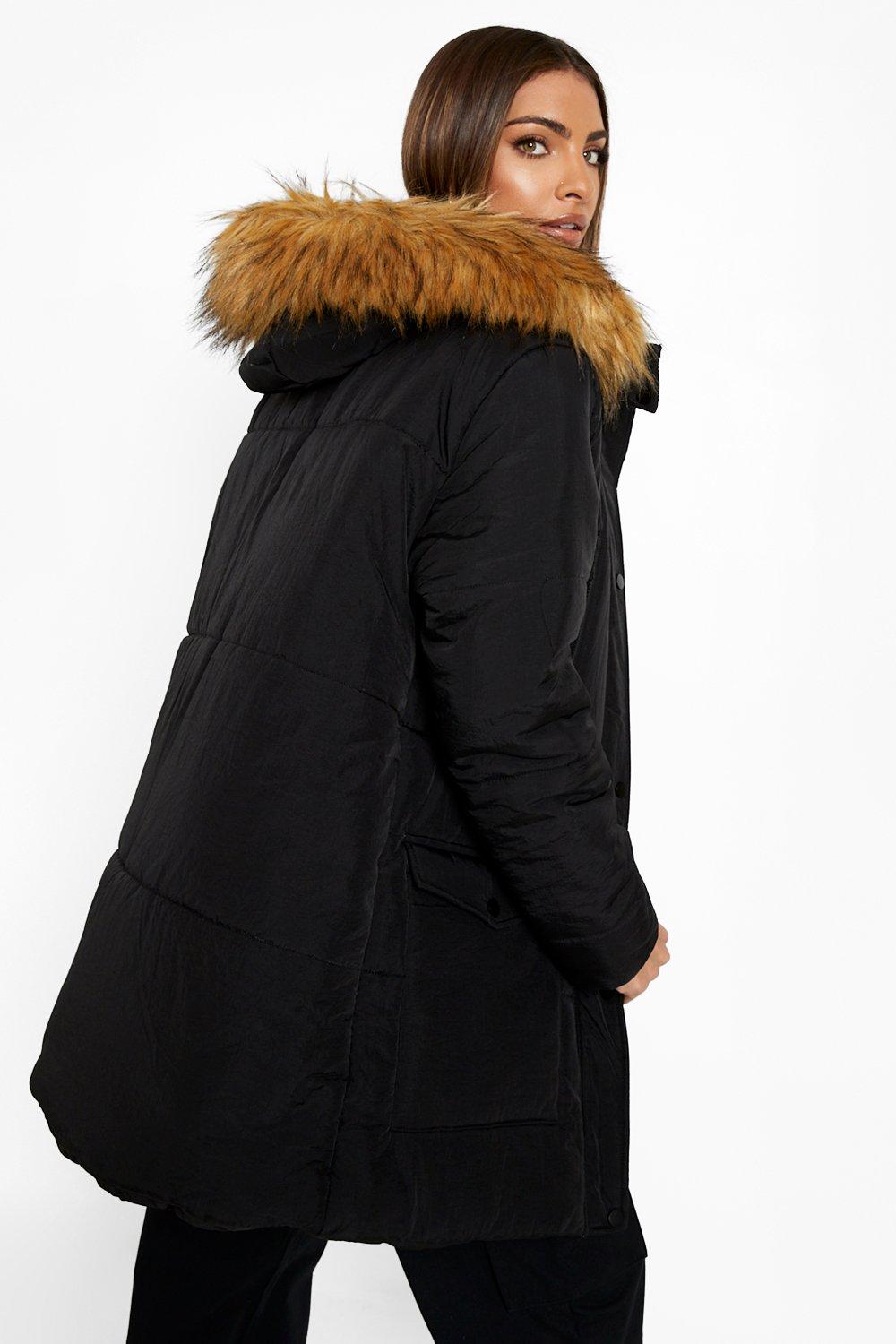 boohoo faux fur hooded coat