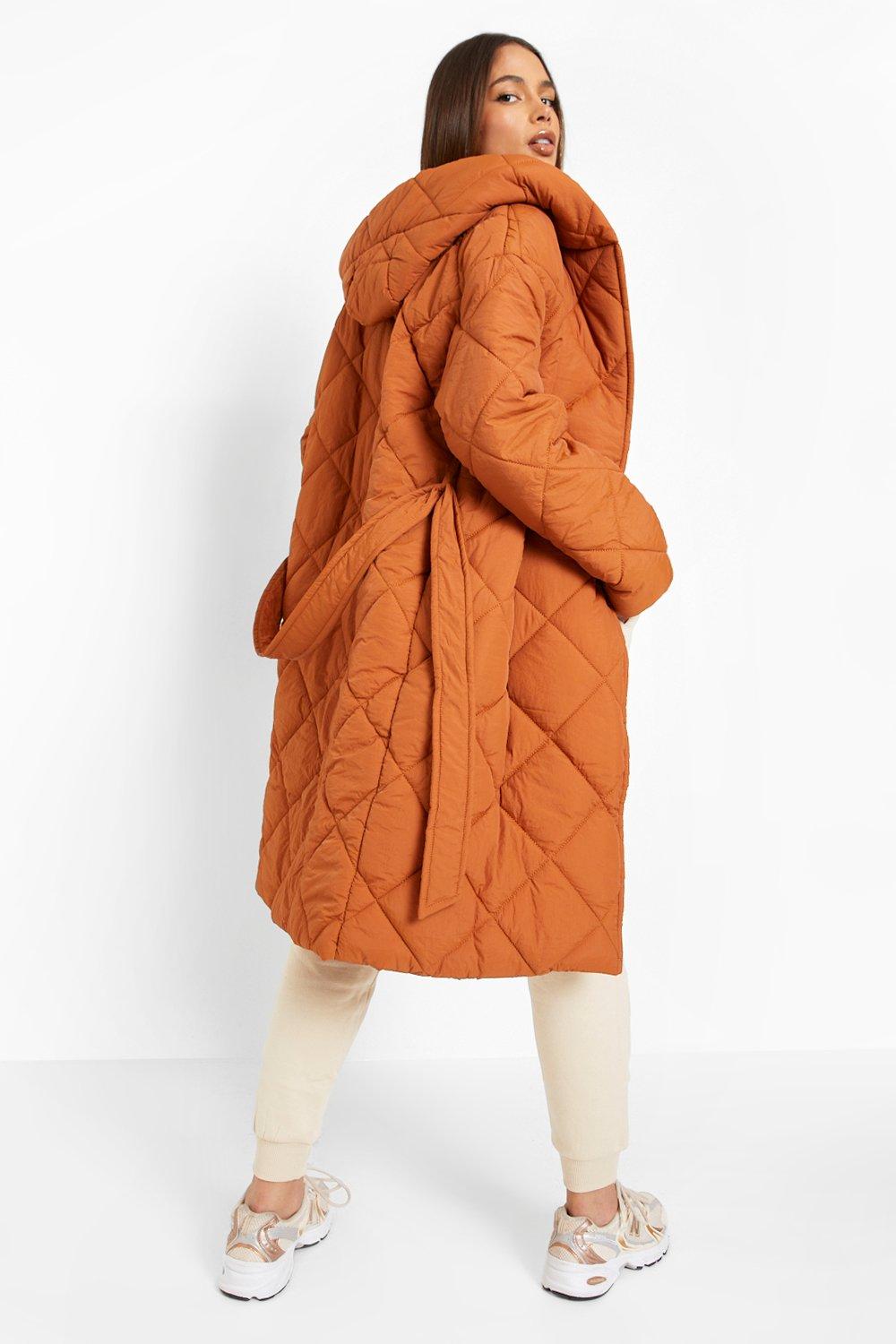 Rust long best sale padded coat