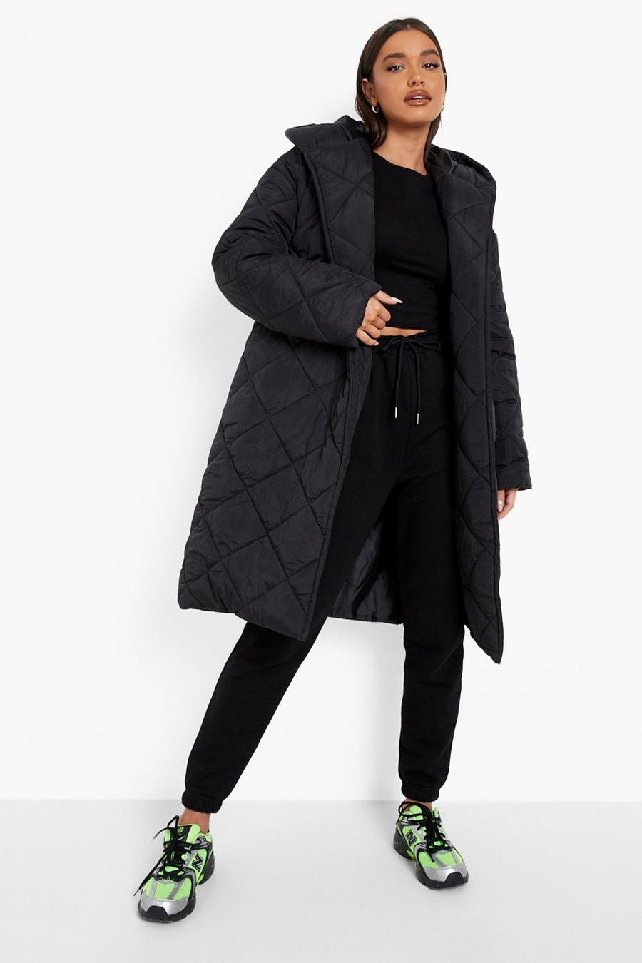 Black Diamond Quilted Belted Puffer Jacket image number 1